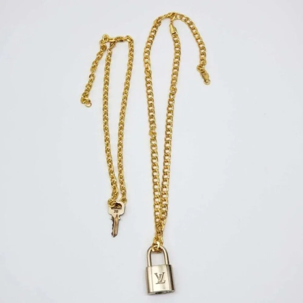 Authentic Louis Vuitton Lock & Key with Unbranded 18k Gold Plated Cuban Chain - Picture 10 of 11